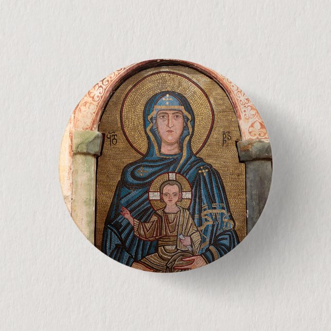Virgin Mary And Jesus Mosaic 3 Cm Round Badge (Front)