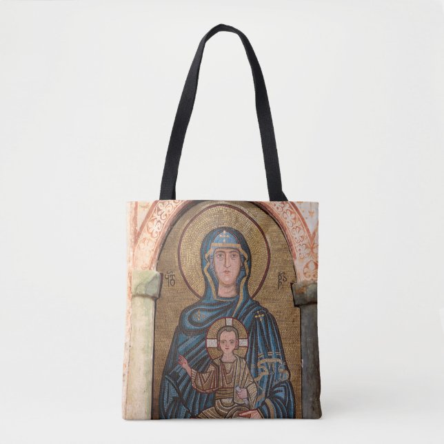 Virgin Mary And Jesus Mosaic Tote Bag (Front)
