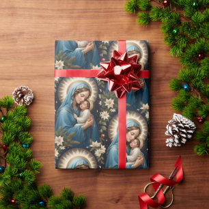 Virgin Mary and Jesus Roman Catholic Christmas Wrapping Paper