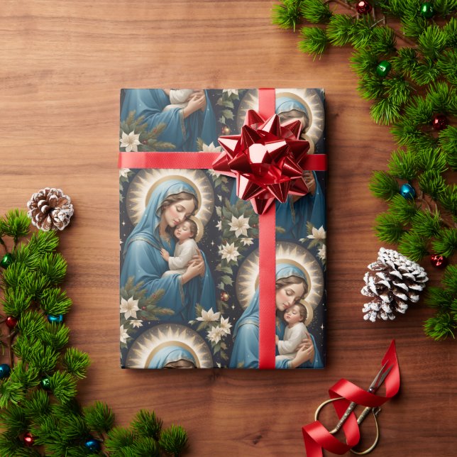 Virgin Mary and Jesus Roman Catholic Christmas Wrapping Paper (Holiday Gift)