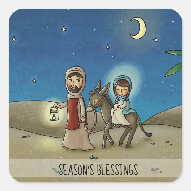Virgin Mary and Joseph Square Sticker (Front)