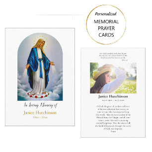 Virgin Mary and Red Roses Memorial Prayer Card