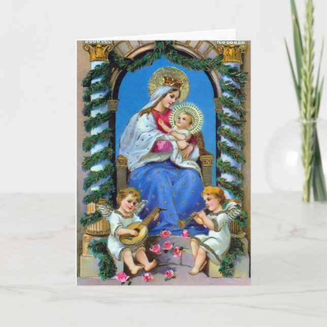 Virgin Mary, Angels and Baby Jesus Christmas Card (Front)
