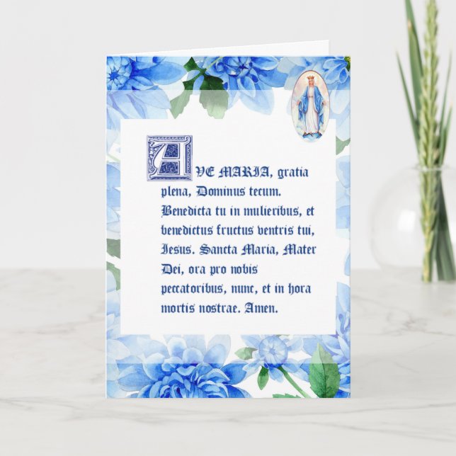 VIRGIN MARY | AVE MARIA LATIN | BLUE DAHLIAS CARD (Front)