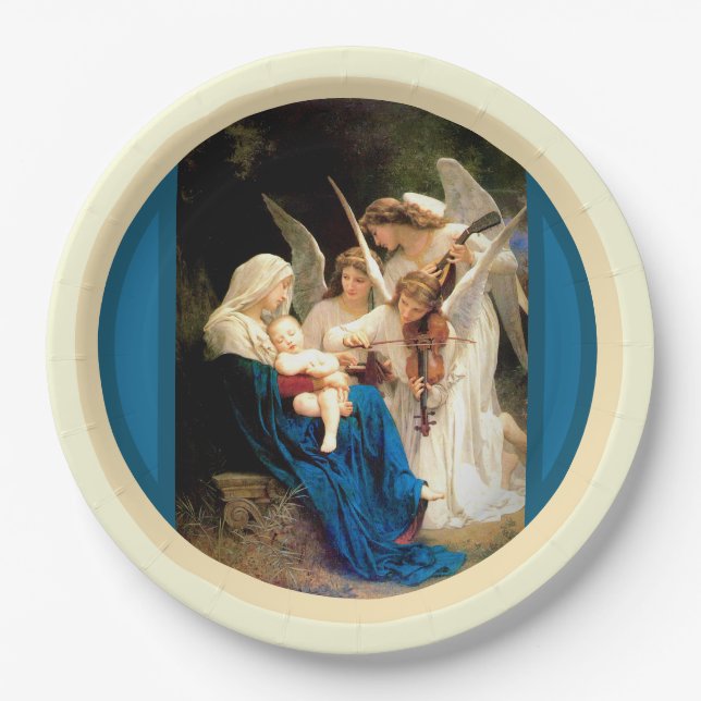 Virgin Mary, Baby Christ Jesus, with  Angels Paper Plate (Front)