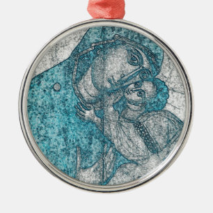 Virgin Mary Baby Jesus Angel Portrait Vintage Blue Metal Tree Decoration