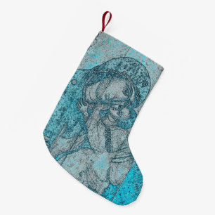 Virgin Mary Baby Jesus Angel Portrait Vintage Blue Small Christmas Stocking