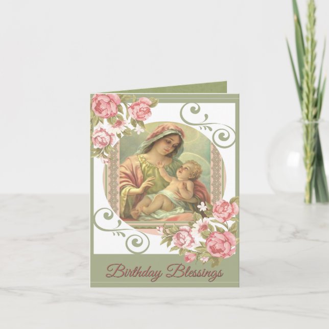 Virgin Mary Baby Jesus Birthday Blessings Card (Front)