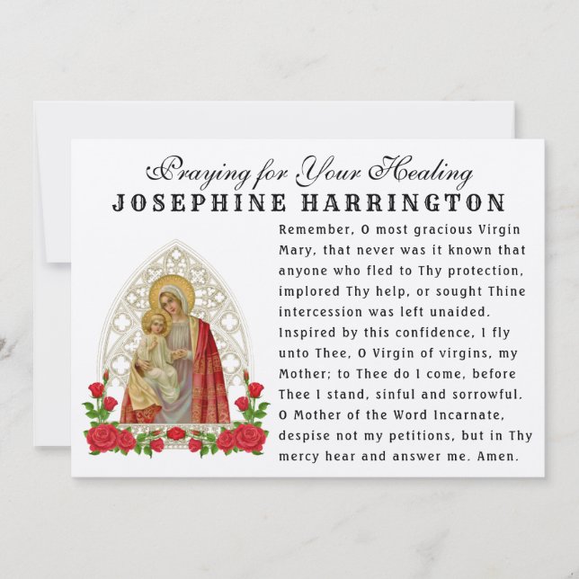 Virgin Mary Baby Jesus Catholic Memorare Prayer Card (Front)