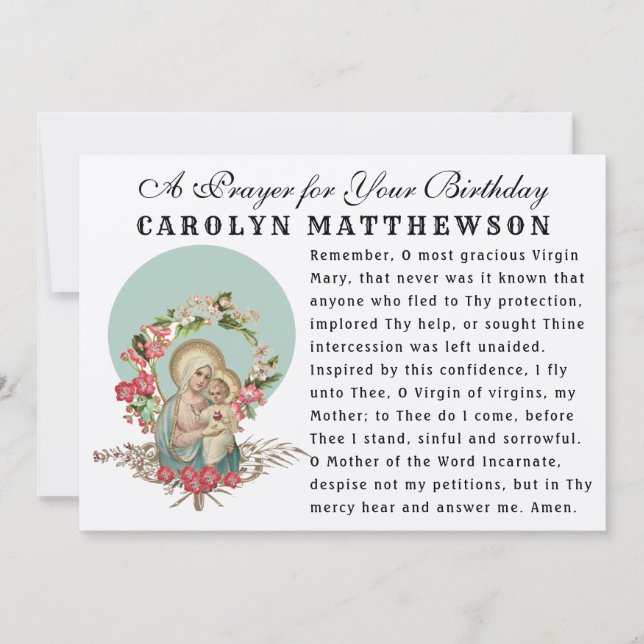 Virgin Mary Baby Jesus Catholic Memorare Prayer Card (Front)