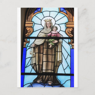 Virgin Mary baby Jesus Christ stained glass window Postcard