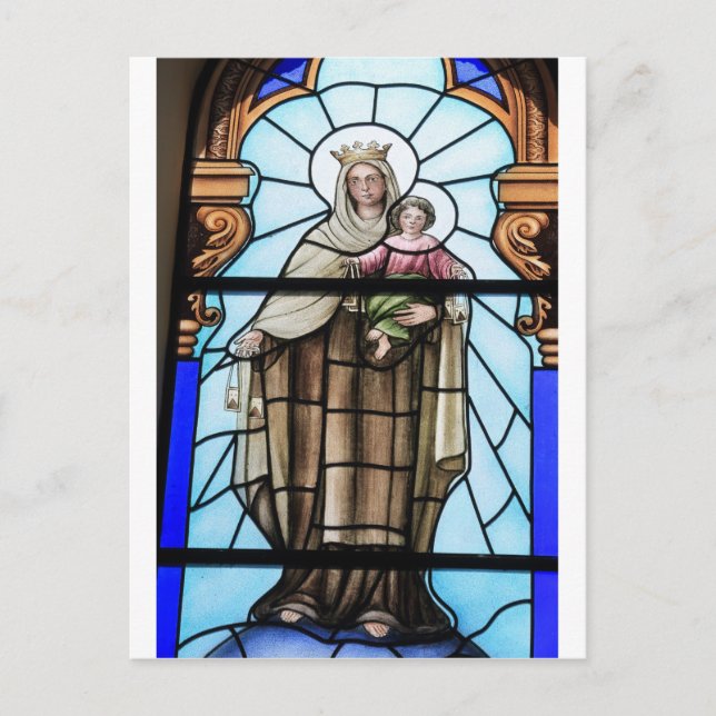 Virgin Mary baby Jesus Christ stained glass window Postcard (Front)