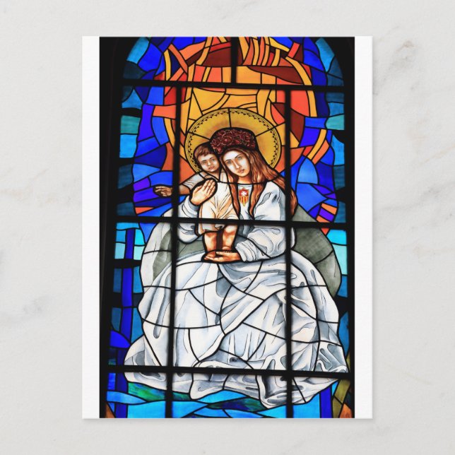 Virgin Mary baby Jesus Christ stained glass window Postcard (Front)