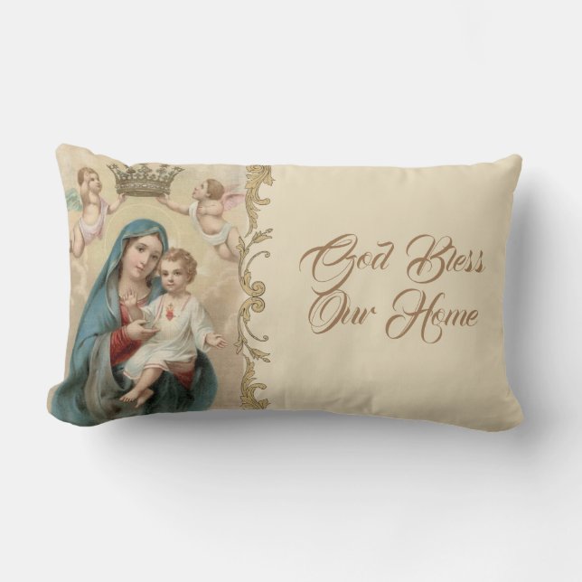 Virgin Mary Baby Jesus Gold Decor Lumbar Cushion (Front)