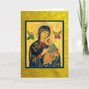 Virgin Mary & Baby Jesus Icon on Gold Card