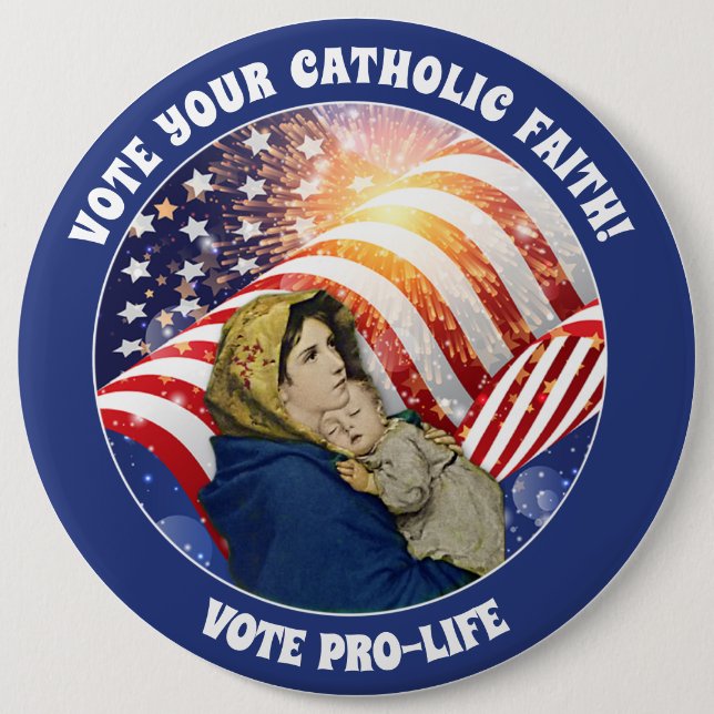 Virgin Mary Baby Jesus Prolife American Flag 6 Cm Round Badge (Front)