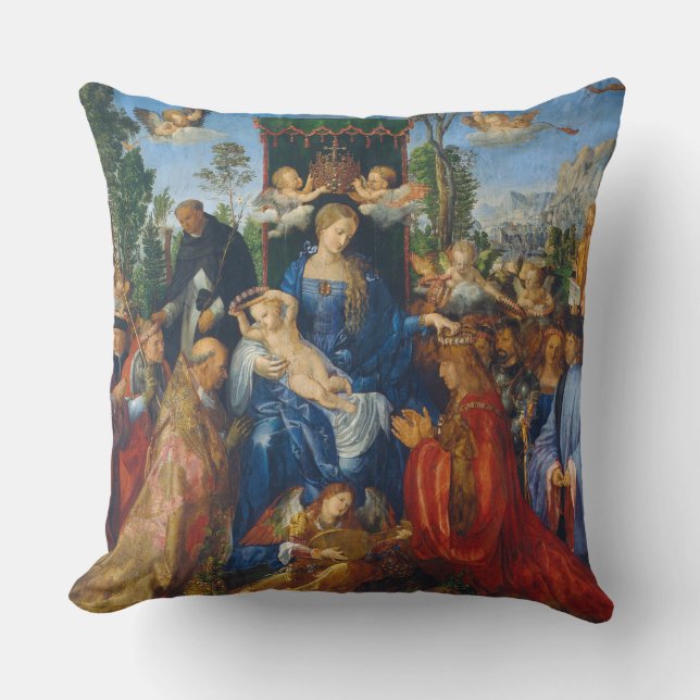 Virgin Mary Baby Jesus Saints Angels Religious Art Cushion (Front)