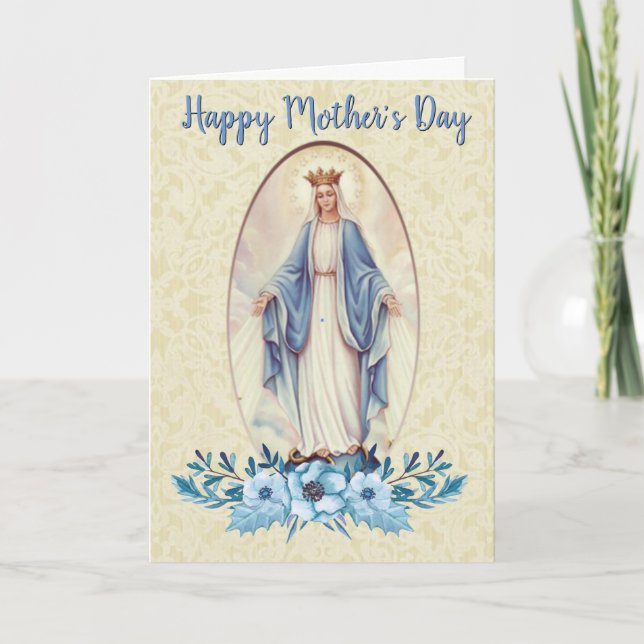 Virgin Mary | Blue Floral Swag |  Mother's Day Card (Front)