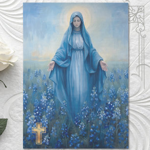 VIrgin Mary Blue Flowers Decoupage  Tissue Paper