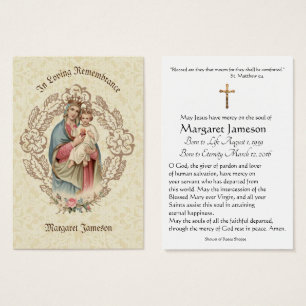 Virgin Mary Catholic Funeral Memorial Holy Card -