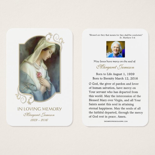 Virgin Mary Catholic Funeral Memorial Holy Card - (Front & Back)