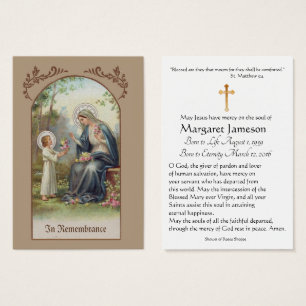 Virgin Mary Catholic Funeral Memorial Holy Card -