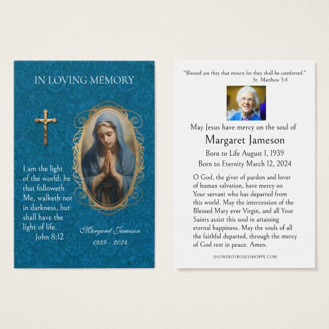 Virgin Mary Catholic Funeral Memorial Holy Card - (Front & Back)