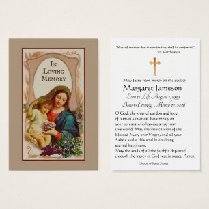 Virgin Mary Catholic Funeral Memorial Holy Card -