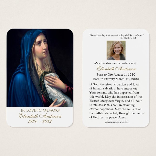 Virgin Mary Catholic Funeral Memorial Holy Card - (Front & Back)