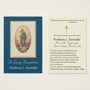Virgin Mary Catholic Funeral Memorial Holy Card -