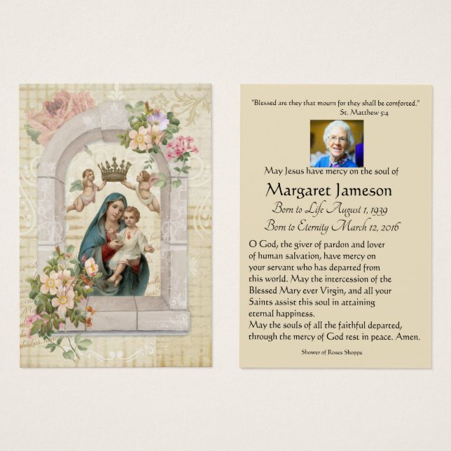 Virgin Mary  Catholic Funeral Memorial Holy Card - (Front & Back)