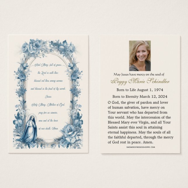 Virgin Mary Catholic Funeral Memorial Holy Card - (Front & Back)
