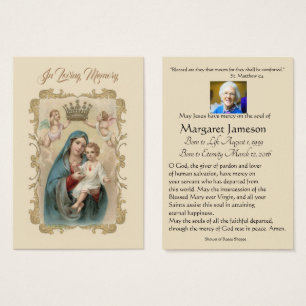 Virgin Mary  Catholic Funeral Memorial Holy Card -