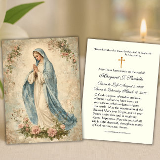 Virgin Mary Catholic Funeral Memorial Holy Card -