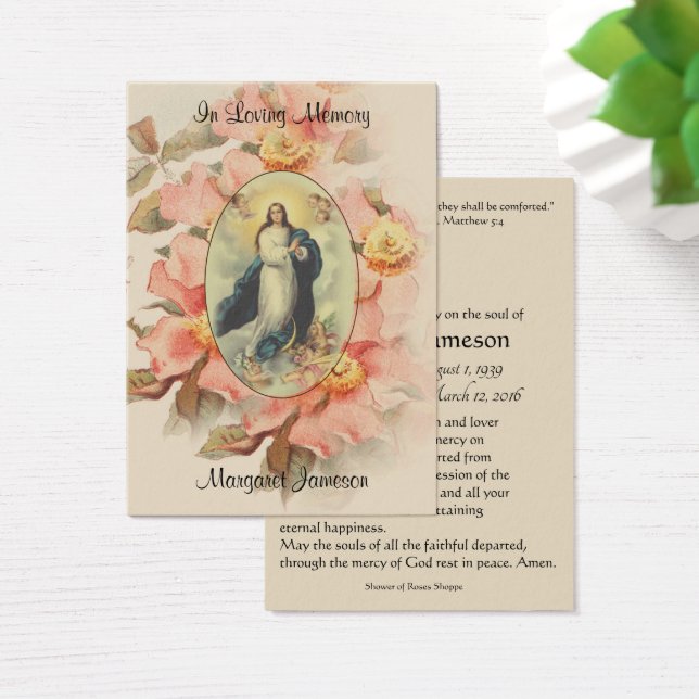 Virgin Mary Catholic Funeral Memorial Holy Card - (Desk)