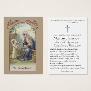 Virgin Mary Catholic Funeral Memorial Holy Card -