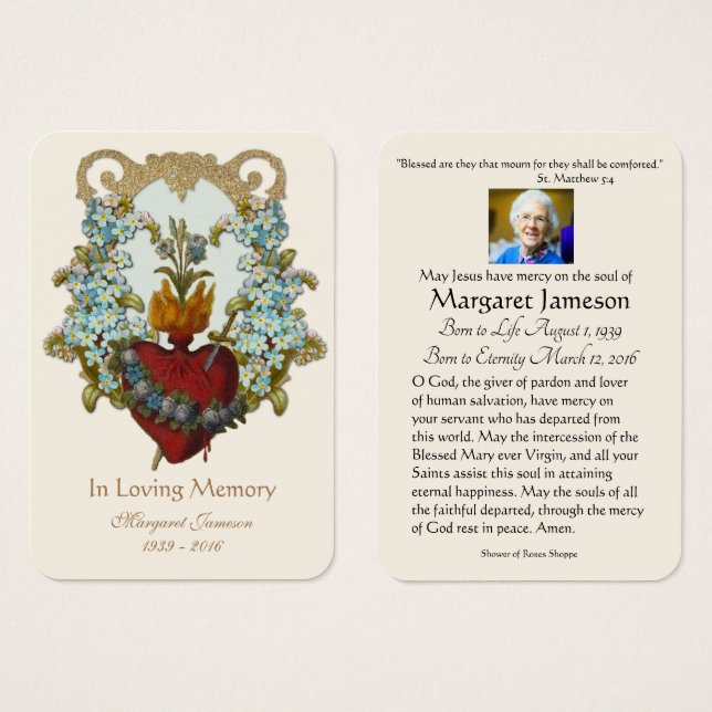 Virgin Mary Catholic Funeral Memorial Holy Card - (Front & Back)
