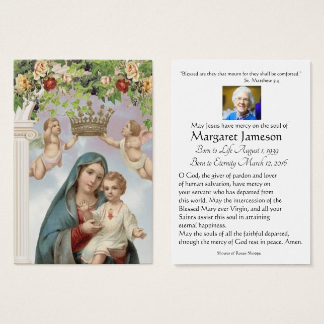 Virgin Mary Catholic Funeral Memorial Holy Card - (Front & Back)