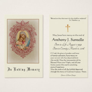 Virgin Mary Catholic Funeral Memorial Holy Card -