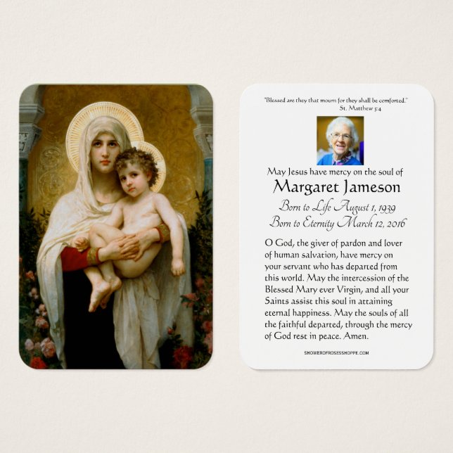 Virgin Mary Catholic Funeral Memorial Holy Card - (Front & Back)