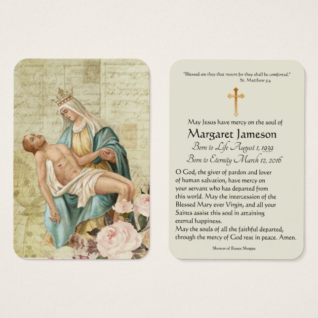 Virgin Mary Catholic Funeral Memorial Holy Card - (Front & Back)