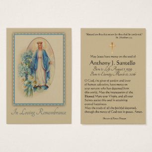 Virgin Mary Catholic Funeral Memorial Holy Card