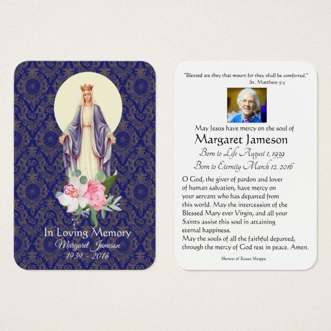 Virgin Mary Catholic Funeral Memorial Holy Card - (Front & Back)