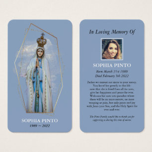 Virgin Mary Catholic Funeral Memorial Prayer Card