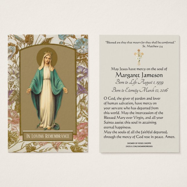 Virgin Mary Catholic Funeral Prayer Holy Card (Front & Back)