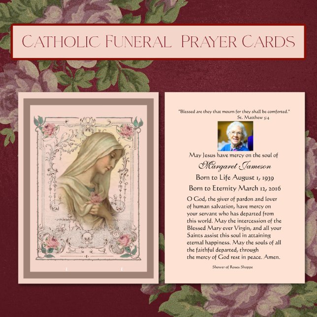 Virgin Mary Catholic Funeral Prayer Holy Card (Traditional Catholic Funeral Prayer Cards - Easy to personalize )