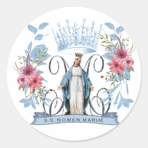 Virgin Mary Catholic Religious Mother Mary Floral Classic Round Sticker