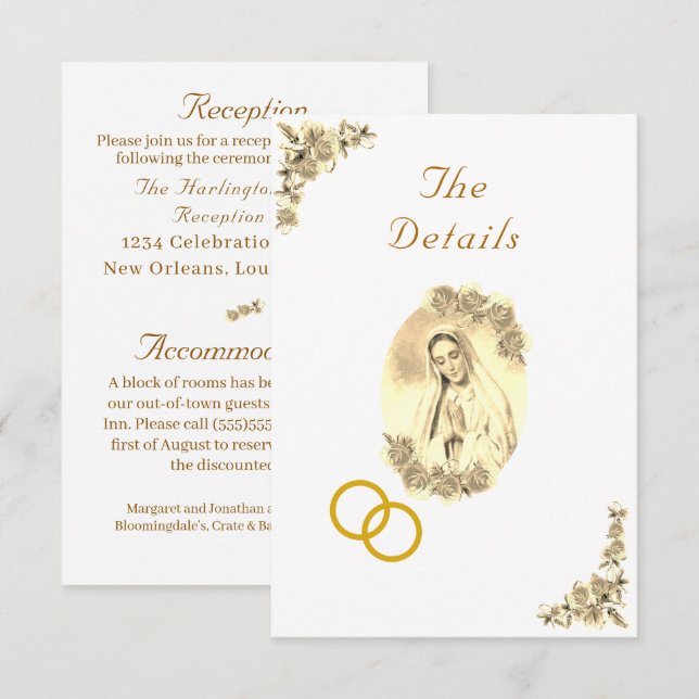 Virgin Mary Catholic Sepia Wedding Enclosure Card (Front/Back)