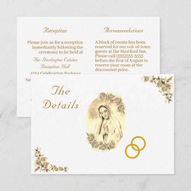 Virgin Mary Catholic Sepia Wedding Enclosure Card (Front/Back)