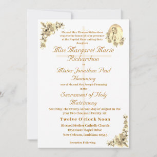 Virgin Mary Catholic Sepia Wedding Invitation